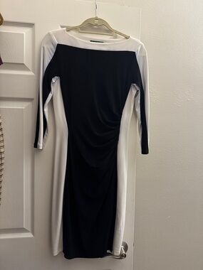 Lauren Ralph Lauren Black and White Colorblock Long Sleeve Sheath Dress
